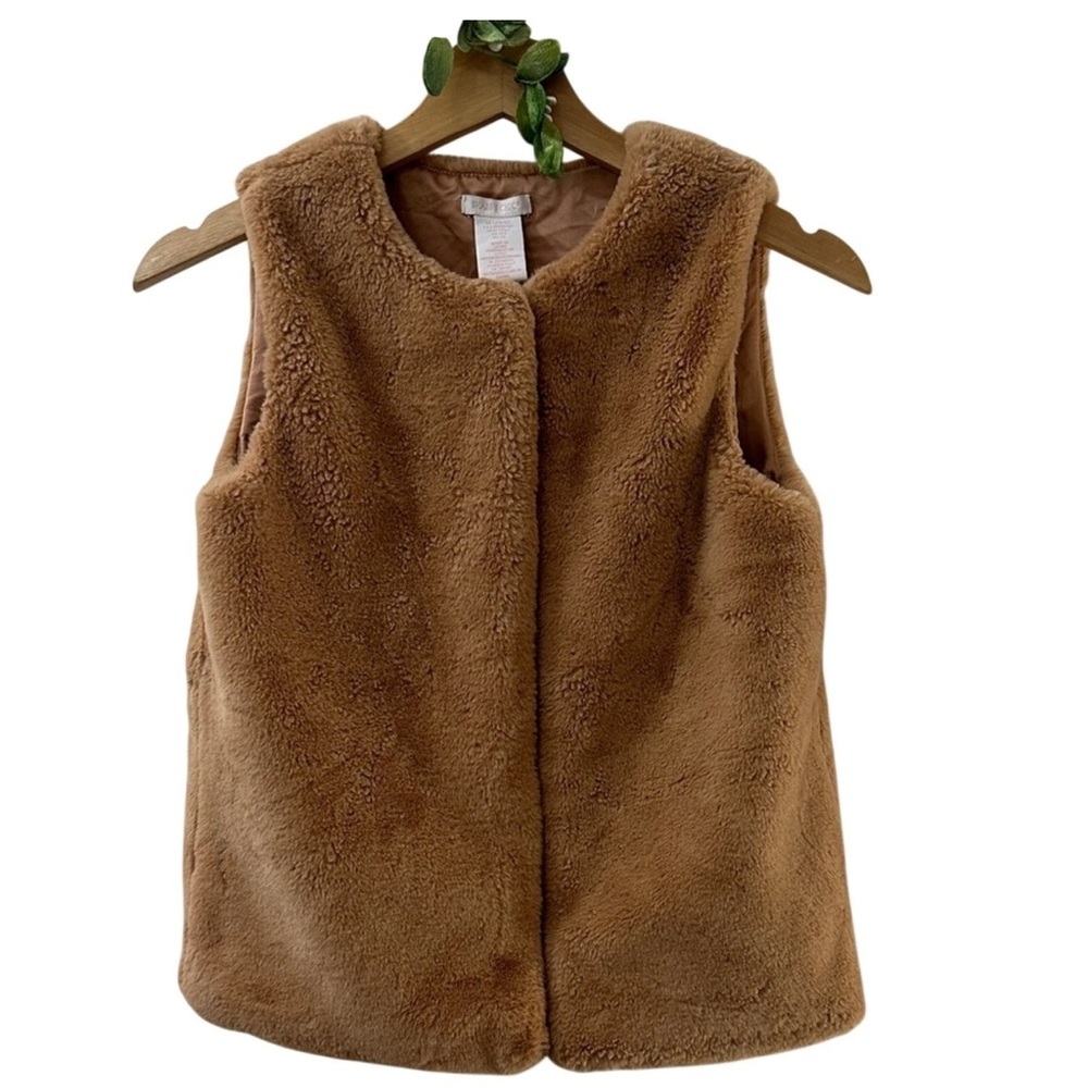 SHABBY CHIC Tan Faux Fur Vest SIZE XL (GIRL’S) US 2 4 Warm Layer Fall Plush Fall - Picture 2 of 6
